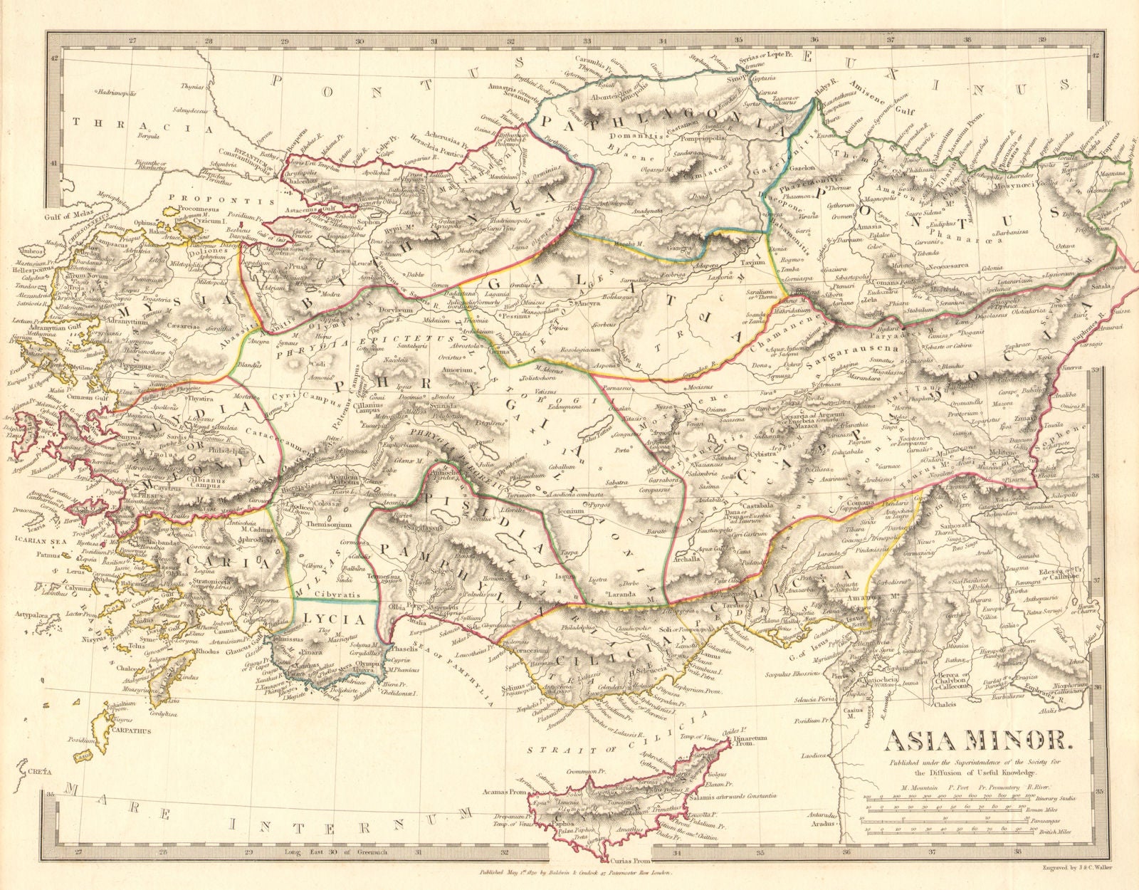 ASIA MINOR ANCIENT. Turkey. Cappadocia Cyprus Galatia Phrygia. SDUK 1848 map